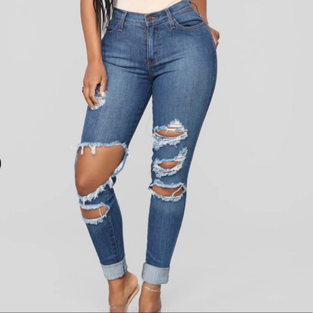 Beach Bum Ripped Blue Jeans from Fashion Nova